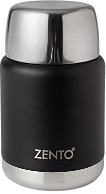 Zento Stainless Steel Insulated Torpedo Vacuum Food Flask–600ml for Coffee, Tea or Water, BPA-Free, Thermo-shield Technology, Cold for 24 Hours & Hot for 12 Hours, Reusable Drinking Flask (Black)
