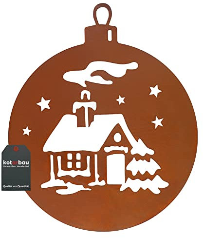 KOTARBAU® Weihnachtsbaumkugel aus Ecorost mit Hüttenbild 42cm Weihnachtsdeko Weihnachten Rostfiguren Weihnachtsdekoration Weihnachtskugeln Christbaumkugel