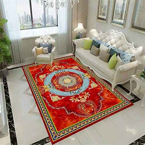 Xiaosua Teppich Rund Klein Rot Teppichs Alon Dunkelrote Blumen Retro-Muster Teppich Für Schlafzimmer Langlebig Teppich Für Esszimmer 200X300Cm Kleine Teppiche 6Ft 6.7''X9Ft 10.1''