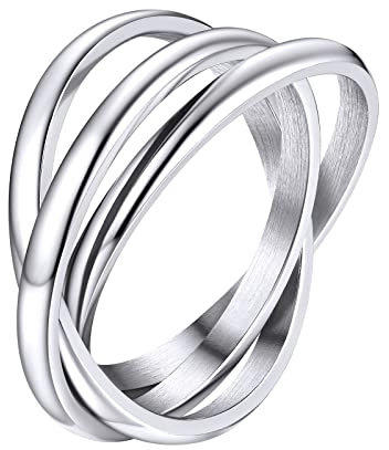 Supcare Frauen Ring Rolling Fingerring Trinity Ring Dreier Ring Wickelring Mädchen Versprechungsring 3er verflochten Ringe 3 in 1 Anxiety Relief Fidget Ring Edelstahl Hochzeitsring Schmuck für Mutter