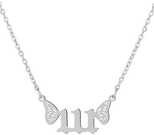 HIGOU Halskette Niedlich Schmuck für Damen Schmuck Edelstahl Frauen Licht Luxus Engel Nummer Anhänger Halskette 000 999 Schmetterling B Catcher Halskette