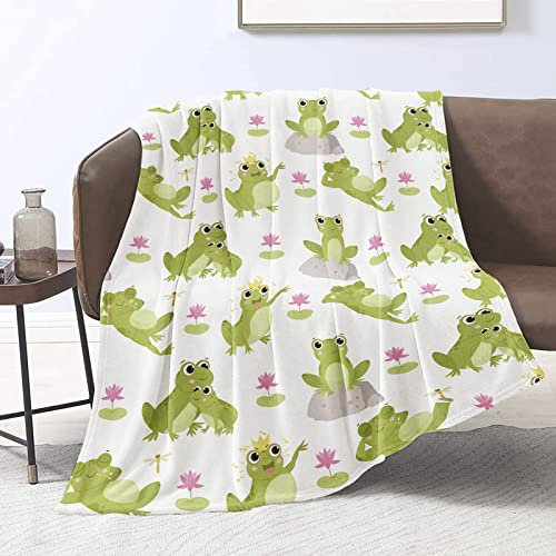 Kuscheldecke mit Frosch Decke mit Froschmotiv für Kinder Warm Flanell Fleecedecke für Couch Sofa, 101cmx127cm