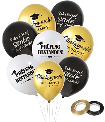 30 Stück Bestandene Prüfung Luftballons Deko Set Helium Ballons Dekoration Geschenk für Schulabschluss Abi Abitur Studium Führerschein Abschluss Graduierung Party Abschlussfeier