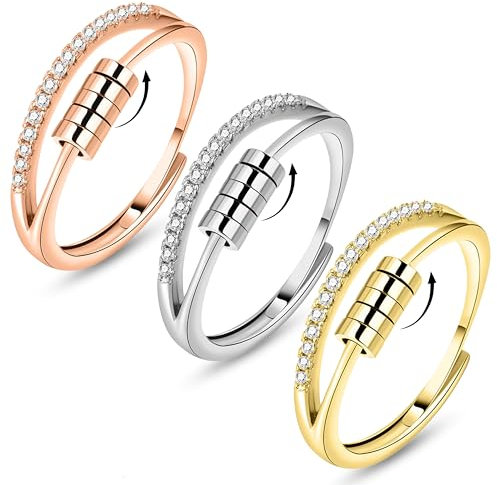 Merclix 3 Stücke Anxiety Ring Verstellbar Anti Stress Geschenke für Frauen zum Geburtstag Fidget Ring Anti Stress Ring Spinner Ring Geschenk Freundin Geburtstag Mutmacher Geschenk Frau