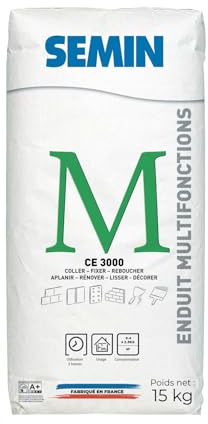 Enduit Multifonctions CE 3000 Semin pour Coller, Fixer, Reboucher, Aplanir, Lisser et Décorer, Intérieur, Sac de 15 kg