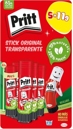 Pritt Stick Barra Adhesiva 11 g (pack de 5), pegamento infantil seguro para niños para manualidades, cola universal de adhesión fuerte para estuche escolar y oficina