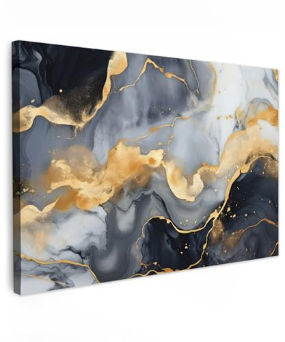MuchoWow© Wandbilder Groß 120x80 cm XXL Wohnzimmer Gemälde Bilder Wandbild Schlafzimmer Fotowand Zimmer Deko Bild auf Leinwand Dekoration Wall Art Marmor - Gold - Abstrakt - Luxus - Schwarz und Weiß