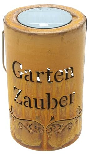 Solar-Laterne Gartenzauber, Metall, Echtrostfinish, warmweiße LED, Solarpanel Maße: Ø 14 x 20 cm, für den Außenbereich geeignet Braun