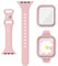 Bracelet 3 en 1 pour Apple Watch 44 mm avec étui et protecteur d'écran, bracelet de sport fin en silicone et coque avec verre trempé 9H pour iWatch Series SE SE2 9 8 7 6 5 4 pour femme Rose