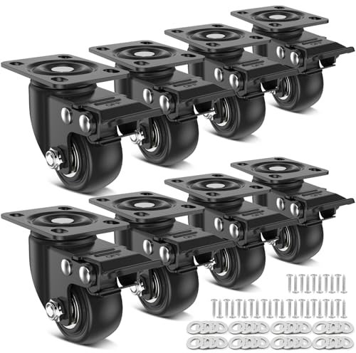 Deutnart Schwerlastrollen, 50 mm Robuste Möbelrollen, Rollen für Möbel Tragfähigkeit von 600 kg, Geräuscharme Lenkrollen mit Oberer Platte für Wagen Möbel Werkbänke Paletten - 8er Rollen Schwerlast