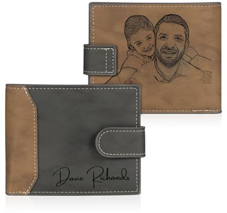 RolaOnly Personalisiert Leder Geldbörse für Herren mit Namen Foto Namen Gravur in Grau Braun Wallet Geschenke für Ehemann/Freund/Bruder/Vater (# 1)