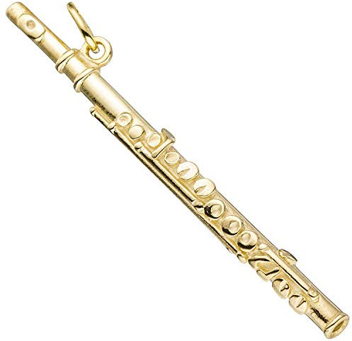 Anhänger Flöte Querflöte aus 925 Silber vergoldet 45,5x6mm Halsschmuck