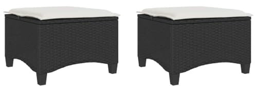 vidaXL Gartenhocker mit Kissen 2 STK. Schwarz 55x55x36 cm Poly Rattan, Outdoor Hocker, Garten Sitzhocker, Sitzhocker Terrasse, Terrassenhocker