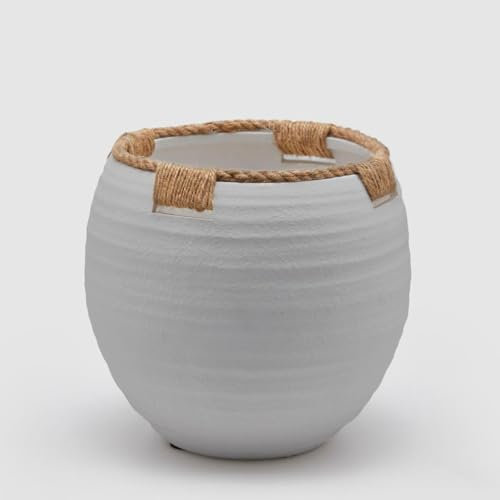EDG Enzo De Gasperi Vase aus Terrakotta mit Seilen 24 x 26 cm Weiß Keramik