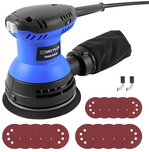 300W 125mm Random Orbital Sander,6 Variable Speed Electric Orbit Sander,with Dust Collection Bag,15Pcs Sandpapers,2Pcs Carbon Brushes,for Polishing Wood,Furniture,Metal,Car