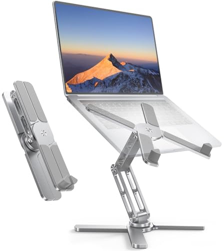 TECKNET Laptop Ständer, 360° drehbarer Laptop Stand, Silbergrau | 100% Aluminium, ergonomisch höhen- & winkelverstellbarer, tragbarer Laptopständer, für alle 10–17,3-Zoll-Geräte