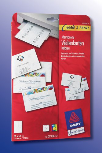 Avery Zweckform, C2364-12, 12 Blatt, Marmorierte Visitenkarten, hellgrau, 85 x 54mm