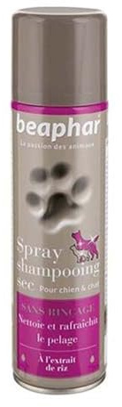 Beaphar Trockenshampoo-Spray ohne Ausspülen mit Reis-Extrakt für Hunde und Katzen 250 ml