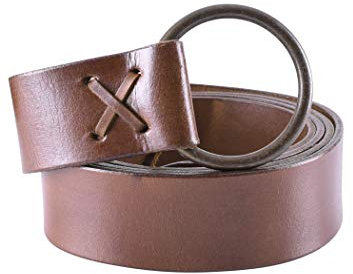 Battle-Merchant Kräftiger Mittelalter Ledergürtel mit Messingring extra lang Braun o. Schwarz Wikinger Langgürtel LARP Gürtel für Damen, Herren o. Kinder vers. Längen (Braun, 190 cm)