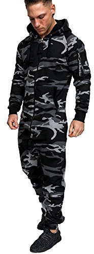 Amaci&Sons Herren Overall Jumpsuit Jogging Cargo-Style Onesie Trainingsanzug Camouflage 3006 Camouflage Schwarz XXL