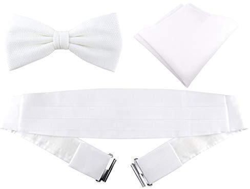 TigerTie - Herren Kummerbund Pique + Fliege + Einstecktuch in weiss uni gemustert