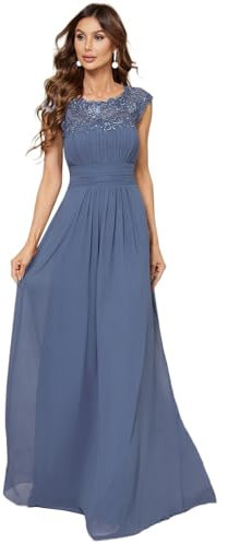 Ever-Pretty Bridesmaid Dresses Women's Lacey Neckline Open Back Ruched Style Autumn Dresses Dusty Navy 16UK