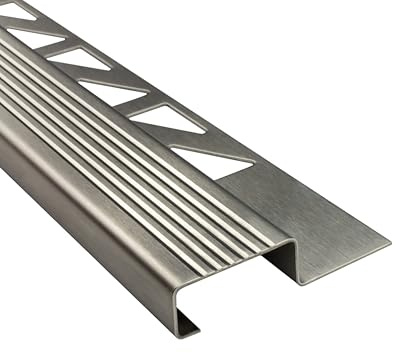 5x Edelstahl Stufenprofil Fliesenleiste Profil Treppen 10mm gebürstet | Für saubere Stufenkanten und geschützte Treppenabschlüsse, 10mm Profilhöhe, 2,5m, Edelstahl, gebürstet, silber