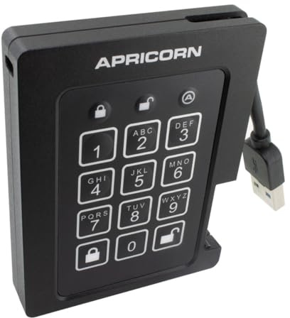 Apricorn 4TB Aegis Padlock SSD 256-Bit, FIPS 140-2 Level 2 Validated Ruggedized USB 3.0 Encrypted External Portable Drive (ASSD-3PL256-4TBF)