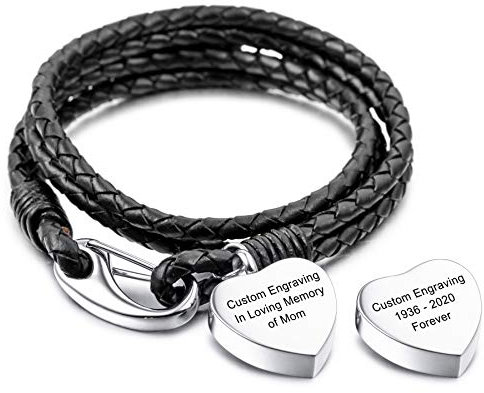 MeMeDIY Personalisierte Urne Armband Gravur Fotoname für Frauen Mädchen Männer Echte Lederkette Edelstahl Anhänger Hund Katze Haustier Mensch Asche Halter Memorial Cremation Andenken Trichter Kit
