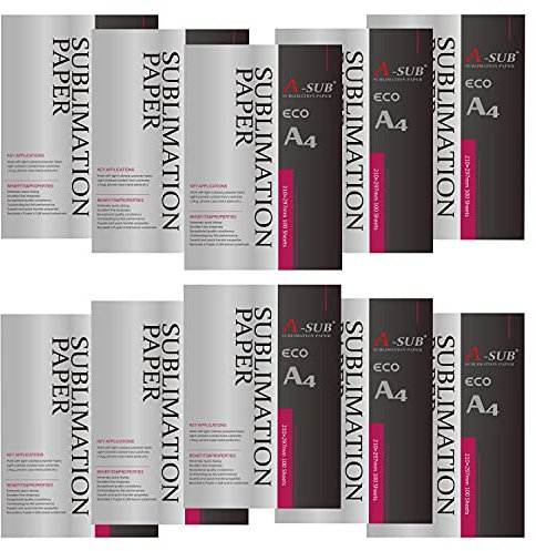 A-SUB Papier de sublimation A4, 210x297 mm, 1000 feuilles, compatible avec les imprimantes à sublimation EPSON, SAWGRASS, RICOH, Brother