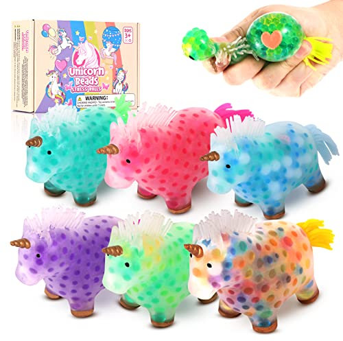 ZaxiDeel Einhorn Stress Balls Quetschen Spielzeug x6 für Mädchen, Jungen oder Erwachsene - Bunte Wasser Perlen im Inneren - Angst und Stressabbau - Förderung der ruhigen Fokus (Zufällige Farbe)