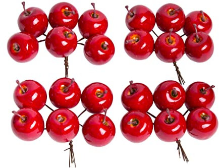 Floratexx künstlicher Apfel am Draht / weihnachtlicher Mini-Apfel Pick (24 Stück), Rot, 3,5 x 3,5 cm