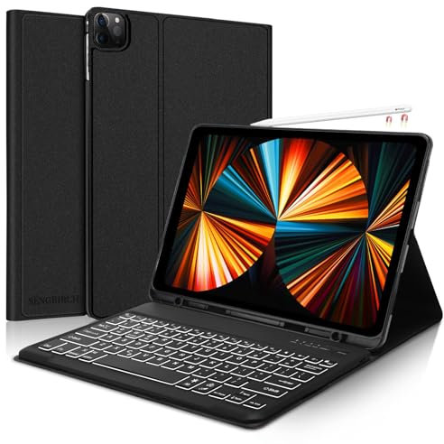 SENGBICH,Custodia per tastiera da 12.9 per iPad Pro di quinta generazione, custodia magnetica per iPad Pro da 12.9 2021/2020/2018 (5a generazione/4a generazione/3a generazione), nero