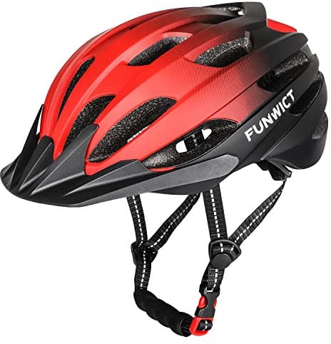 FUNWICT Leicht Fahrradhelm Herren Damen, Verstellbar MTB Mountainbike Helm mit Abnehmbarem Sonnenschutz, Stylisch Rennradhelm für Radfahren Mountainbiken (L (57-61cm), Schwarz Rot)