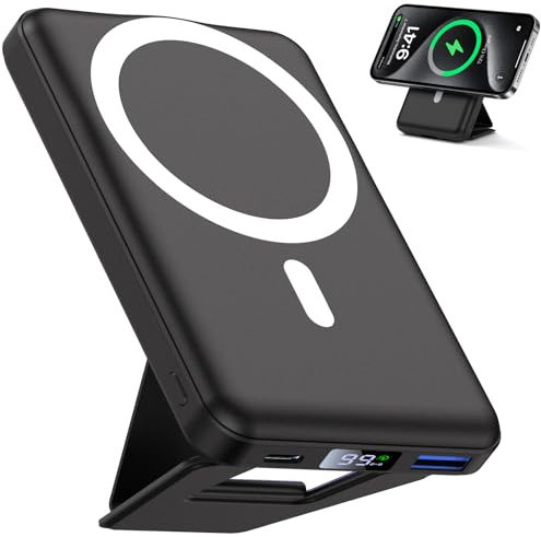 YAGOPAL Magsafe Power Bank 10000mAh Magnetic Wireless Power Bank with Foldable Stand and LED Display Portable Charger 22.5W PD Fast Charging Battery Pack For iPhone 16/15/14/13/12 Mini Pro/Pro Max
