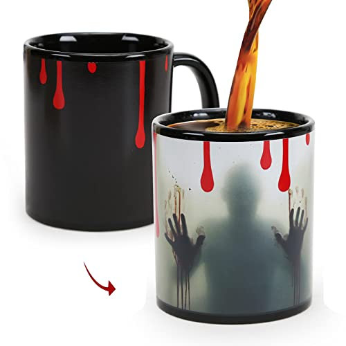 Taza de Halloween Mágica Zombie - 11 oz, Cerámica, Sensible al Calor, Walking Dead, Terror Fantasma Caminando