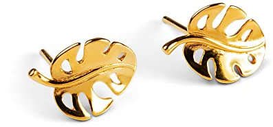 925 Sterling Silver, 24ct Gold Plate Tropical Monstera Palm Leaf Stud Earrings, Botanical Jewellery, Leaf Gifts