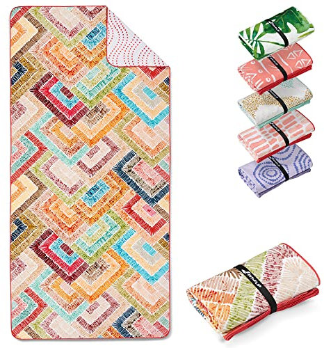 Fit-Flip Strandtuch XXL - Mikrofaser Badetuch - Strandtücher leicht und schnelltrocknend - 100% recyceltes Mikrofaser Handtuch - Strandhandtuch zum Baden (Fancy Squares 200x90cm)