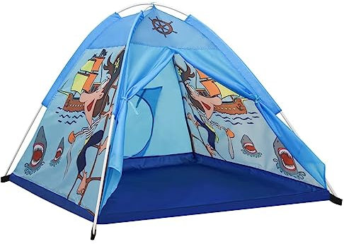 vidaXL Spielzelt für Kinder Bällebad Kinderzelt Babyzelt Spielhaus Zelt mit Tragetasche Piraten-Motiv für Indoor Outdoor Blau 120x120x90cm