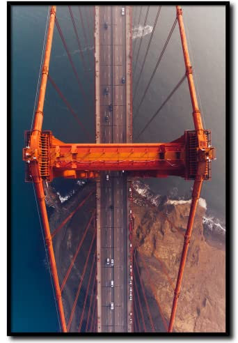 daazoo Wandbild Golden Gate Bridge 2 | 40 x 60 cm Hochformat | Bild mit Rahmen schwarz Hochformat Deko vintage | San Francisco | Wohnzimmer Schlafzimmer Büro