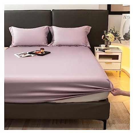 OBONG Premium Spannbettlaken 100% Tencel Lyocell Eukalyptusfasern Spannbetttuch for Allergiker Antibakteriell Ganzjahres Bettwäsche (Color : E, Size : King)