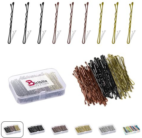 Biribila Bobby Pins 5cm - 150 Stk Haarnadeln klein - Haarklemmen Damen mit abgerundeten Kanten in einer Aufbewahrungsbox – Hochsteckfrisuren Zubehör Haarnadel Perfekt zum Stylen - Schwarz, Braun, Gold