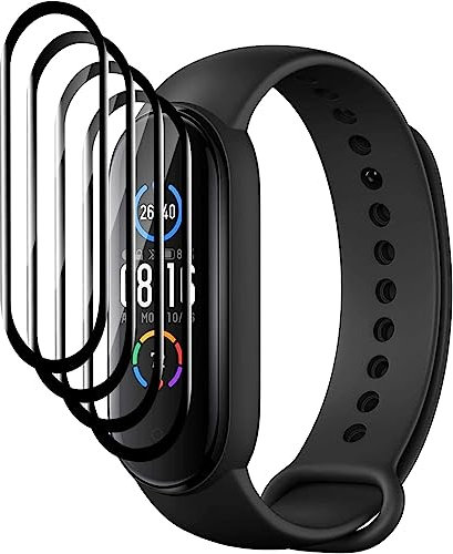 [4 Piezas Protector Película Compatible con Xiaomi Mi Band 5 Protector de Pantalla, Anti-Arañazo, Alta Definición, [No Burbujas] Soft HD TPU Película Protectora - Negro