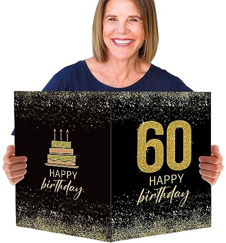 BOFUNX 60. Geburtstagskarte Groß Happy Birthday Grußkarte Geburtstag Glückwunschkarte Gästebuch Gastposter für Männer Frauen Geburtstag Partydeko