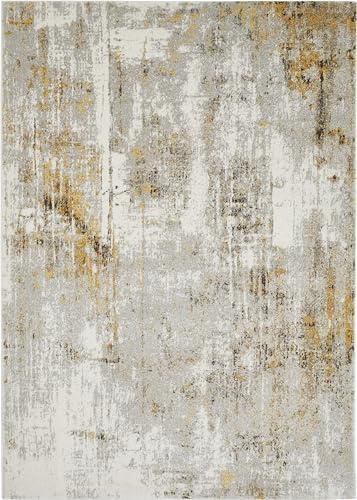-LUXOR- living Kurzflor Teppich Molinos – moderner Webteppich mit abstraktem Muster, pflegeleicht & strapazierfähig, ideal für Wohnzimmer, Schlafzimmer & Flur, 200 x 290 cm, Grau-Gelb