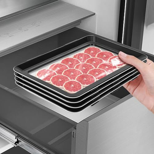 BRRIDE 30*20CM Frischhaltetablett 4er Set Lebensmittelkonservierung Tablett Vakuumversiegelung Konservierung Tablett Stapelbox Frischhaltedose Wurst Behälter mit hochwertige elastische Folie (Schwarz)