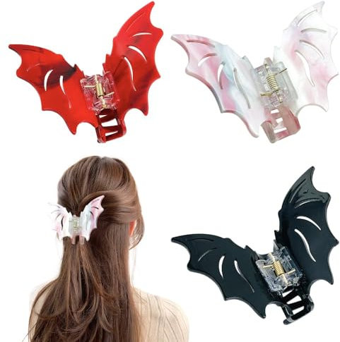 KOMUNJ 3 Stück Fledermaus-Haarspangen, ausgehöhlte Farbe, neue Krallenklaue, Clips, großes Haar, für dickes Haar