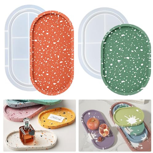 2 Stück Silikonform Tablett Oval Untersetzer Silikonform Gießform Tablett Epoxidharz Formen Untersetzer Oval Schmuck Teller Harzform Teetablett Kerzen Teller Kerzenhalter Beton Gipsform Handwerk