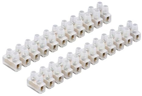3A/5A/15A/30A/60A Electrical Connector Blocks 12 Way Clear Barrier Block Strip Wire Connector Electrical Choc Blocks Connecting for Wiring Cable Dual Row 12 Position (Pack 2, 30A)