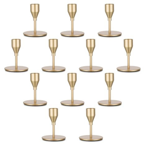 Kerzenständer Metall Kerzenhalter Gold Stabkerzenhalter: Candeldo 12 Set Kerzenhalter für Stabkerzen Kerzenleuchter Vintage Tisch Deko Hochzeit Weihnachten (Mattgolden)